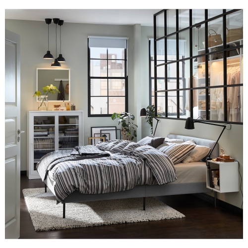 IKEA SLATTUM Upholstered Bed Frame 150x200CM Knisa Light Grey